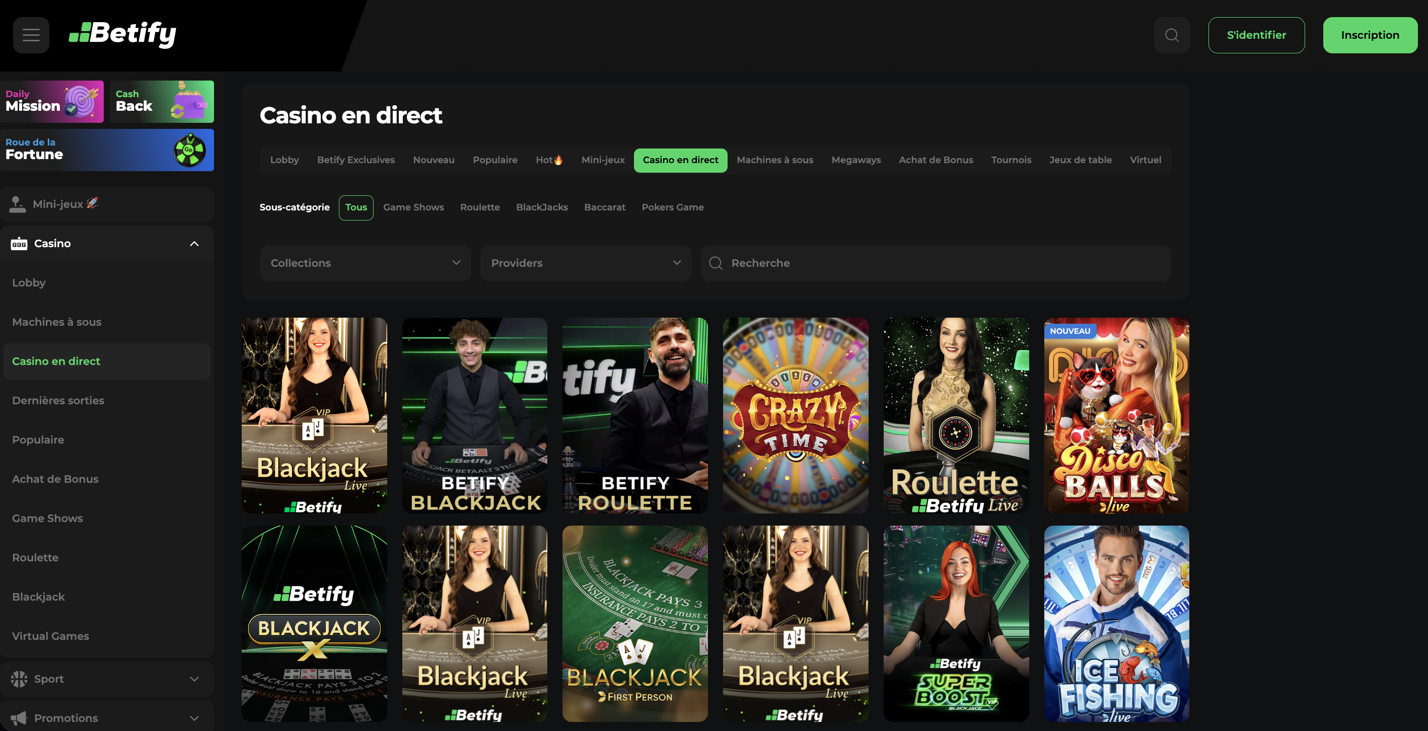 Betify Casino en direct : les tables stars